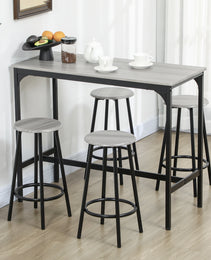 5-Piece Counter Height Bar Table Set, Rustic 43.25" Dining Table With 4 Bar Stools, Kitchen Table With Wooden Top For Pub, Dining Room, Gray