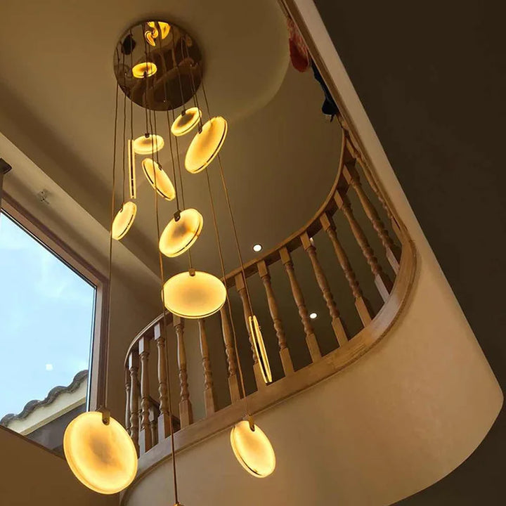 Nordic LED Marble Chandelier Attic Lobby Lighting Luxury Living Room Staircase Marble Pendant Lamp Home Decor Ceiling Chandelier