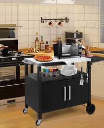 Outdoor Grill Cart With Storage, Rolling Bar Cart Movable Kitchen Island For BBQ, Patio Dining Cart Table For Food Prep With Wheels Hooks Foldable Top