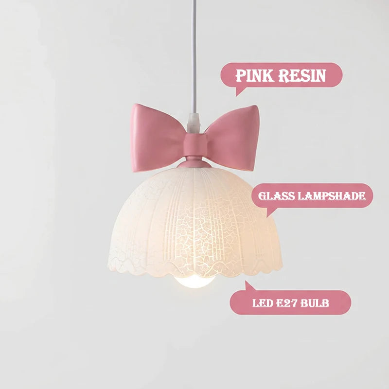 Pink Bow Children's Room Chandeliers Cute Girl Bedroom Bedside Lamps LED Romantic Warm Baby Room Princess Room Chandelier