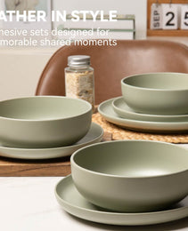 12-Piece Stoneware Dinnerware Sets With Mugs  Microwave & Dishwasher Safe  Non-Toxic Dinner Plates Bowls Set   Stackable Matte Glaze Kitchenware For 3