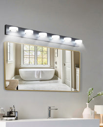 45in  Modern 6-Light LED Vanity Light, Sleek Black Bathroom Wall Light Fixture For Mirror, Shower, And Bathroom Decor