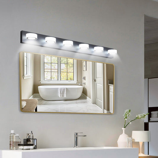 45in  Modern 6-Light LED Vanity Light, Sleek Black Bathroom Wall Light Fixture For Mirror, Shower, And Bathroom Decor
