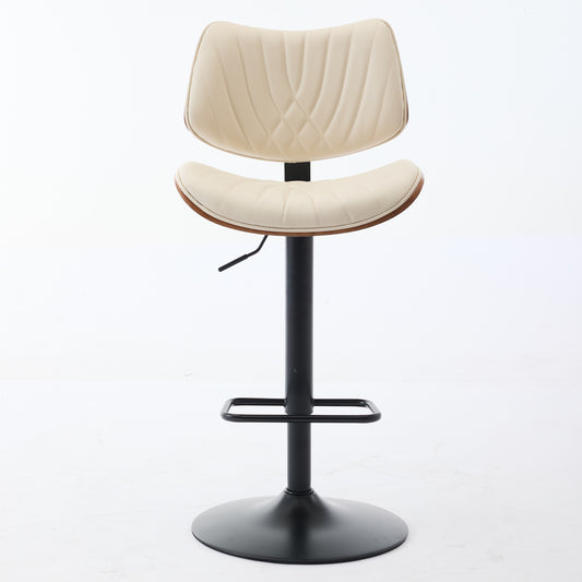 Walnut Bentwood Bar Stools Mid Century Modern Adjustable Counter Height Black Leather Upholstered 360 Swivel Bar Chairs For Kitchen Island Dining Room  Cafe, 1 Chair 1carton,Beige