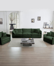 Sofa Set Of 3, 1-1-3 Seats Living Room Sofa Set, Accent Chair, Loveseat, And Three-Seat Sofa Modern Style Round Arms 3 Piece Sofa Set, Green Chenille