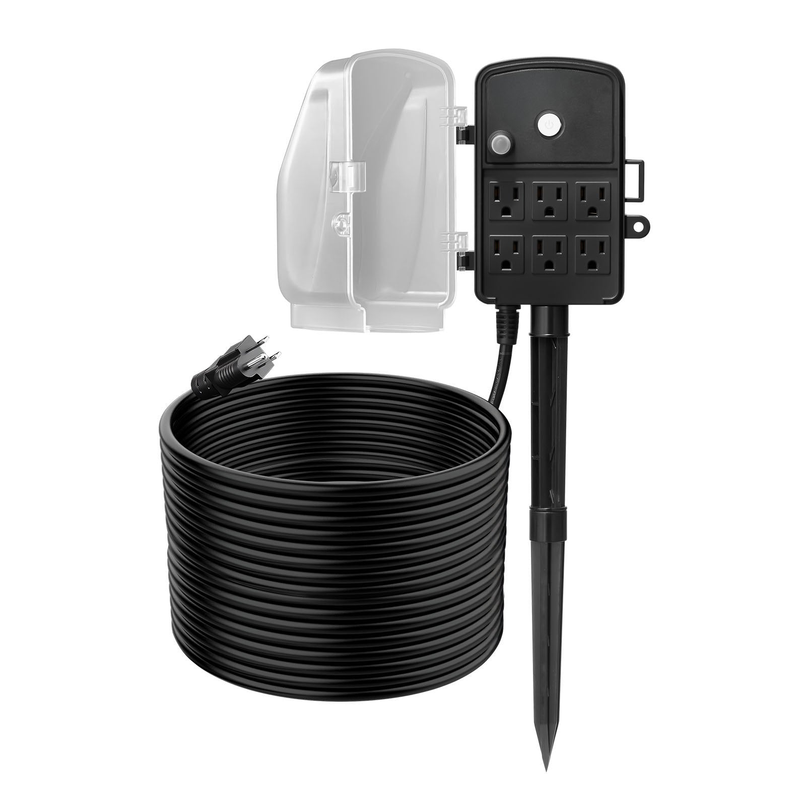 Outdoor six-outlet holiday power stake with long cord