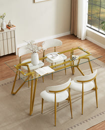 70.9-inch Rectangular Glass Dining Table, Suitable For 1-8 People, Modern Style Home Kitchen Dining Table, Equipped With Sturdy Metal Table Legs,suitable For Dining Room,living Rooms, Offices, Gold
