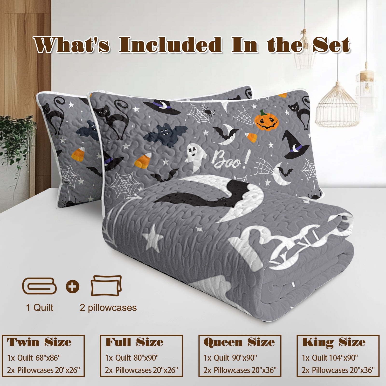 3pcs Halloween Pumpkin Set Comforter Set For Girls Boys Women, Soft Lightweight Halloween Bedding Set 1 Coverlet And 2 Pillowcases