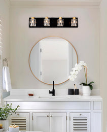 4-Light Matte Black Gold Bathroom Light Fixtures, Modern Vanity Lights With Crystal Glass Shade, Vintage Light Fixture Bathroom Over Mirror Wall Lights For Kitchen Dinning Room Bedroom Hallway - CJDS