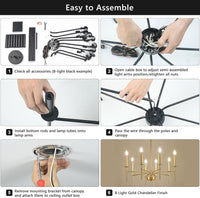 Modern Farmhouse Gold Chandeliers for Dining Room Light Fixture, 8-Light Metal Candle Chandeliers Lighting for Living Room Staircase Foyer Entryway Bedroom