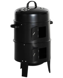 3-in-1 Vertical Charcoal BBQ Smoker Grill With 2 Cooking Areas And Thermometer