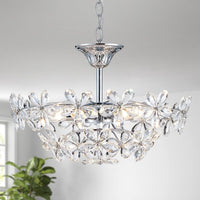 Flower Crystal Chandelier for Dining Room, Living Room, Kitchen, Bedroom, 6-Light Floral Light Fixture, D18*H16~41Inch (Adjustable Height), K9 Crystal & Gold Finish