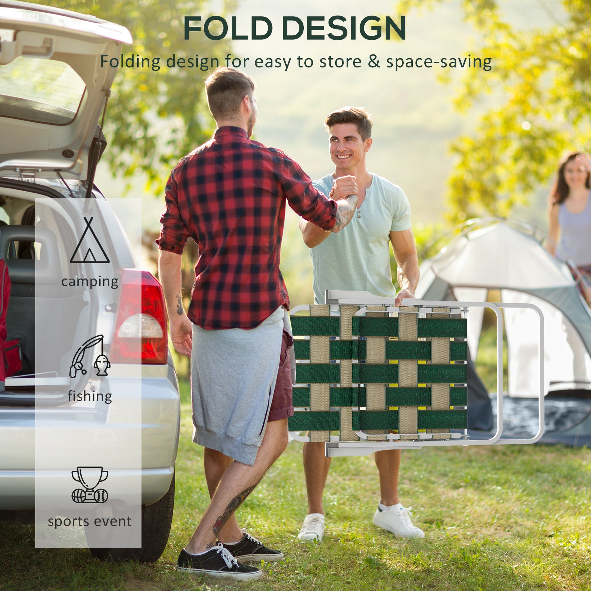 Set Of 4 Patio Folding Chairs, Classic Outdoor Camping Chairs, Portable Lawn Chairs W/ Armrests, Green