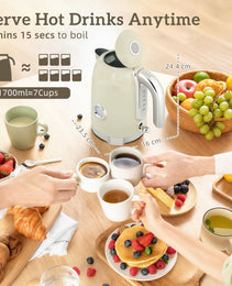 Retro Grey Breakfast Set: 1.7L Rapid-Boil Kettle & 4-Slice Toaster – Vintage Aesthetics with Real-Time Temperature Gauge