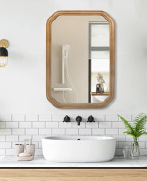 29.72x19.69 Inches Functional Mirror With Cabinet, Wood Framed Bathroom Wall Cabinet With Mirror And Adjustable Shelves, Wall Mounted Mirror With Storage For Bathroom