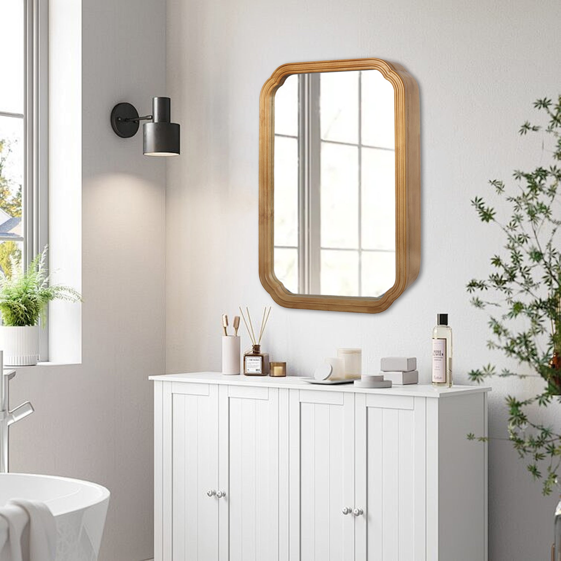 29.72x19.69 Inches Functional Mirror With Cabinet, Wood Framed Bathroom Wall Cabinet With Mirror And Adjustable Shelves, Wall Mounted Mirror With Storage For Bathroom