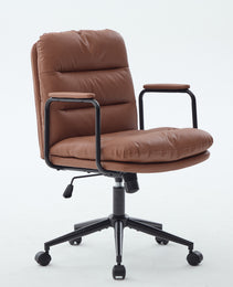 Office Chair,Mid Back Home Office Desk Task Chair With Wheels And Arms Ergonomic PU Leather Computer Rolling Swivel Chair With Padded Armrest,The Back Of The Chair Can Recline 40 Brown