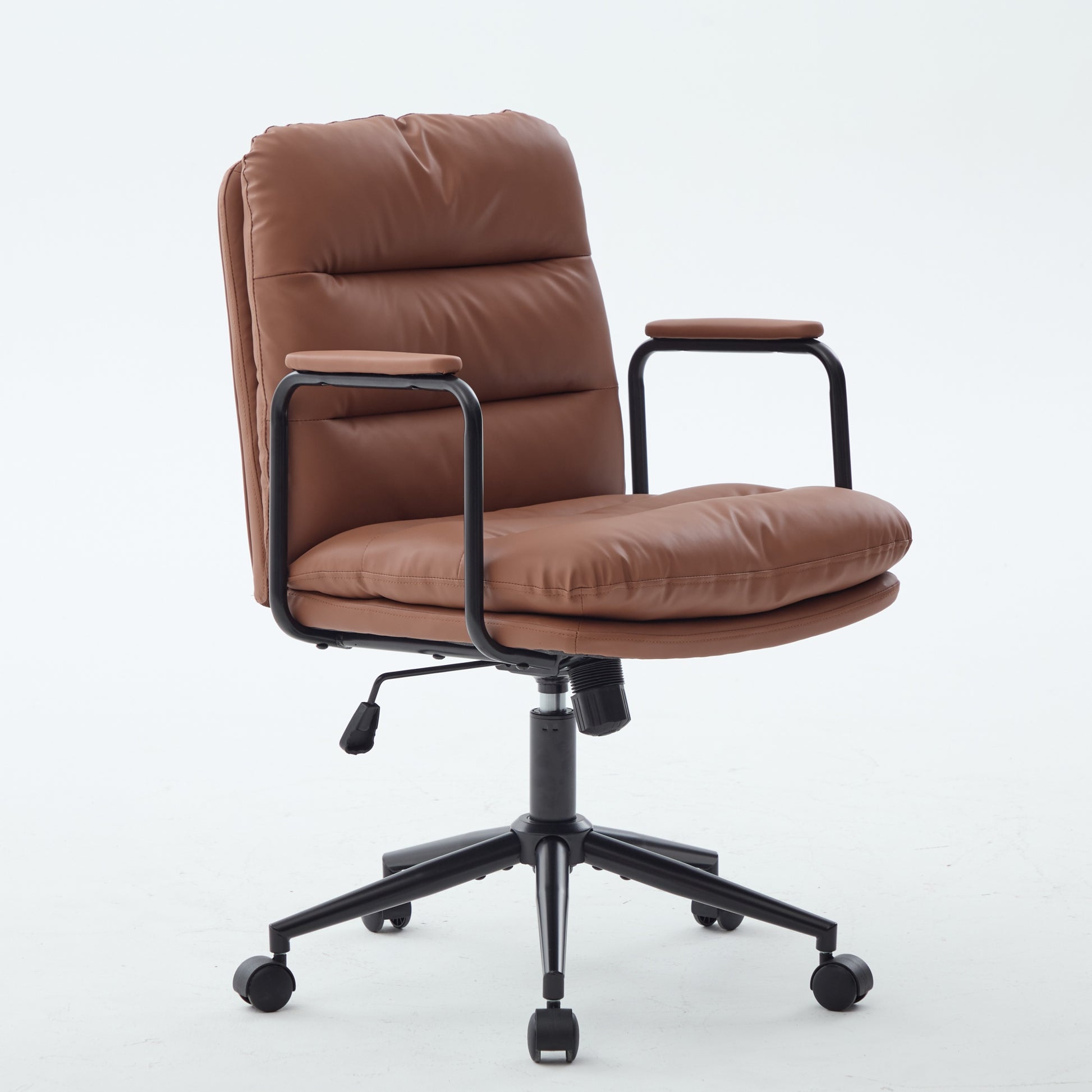 Office Chair,Mid Back Home Office Desk Task Chair With Wheels And Arms Ergonomic PU Leather Computer Rolling Swivel Chair With Padded Armrest,The Back Of The Chair Can Recline 40 Brown