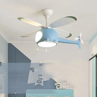 Blue Pink Airplane Children's Room Ceiling Fan Lamp Modern Colorful Helicopter Kids Bedroom Chandelier Cartoon Ceiling Light LED