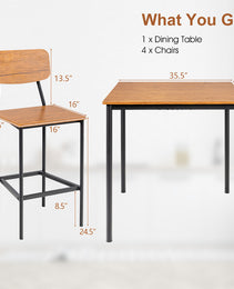 5 Pieces Industrial Dining Table Set With Counter Height Table And 4 Bar Stools