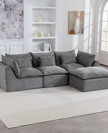 102.3  Width Cloud Couch Oversized Modular Sectional Sofa True Relax Comfy Couches Wide&Deep Seat Sofas For Living Room Furniture Sets, 3Seat With Ottoman