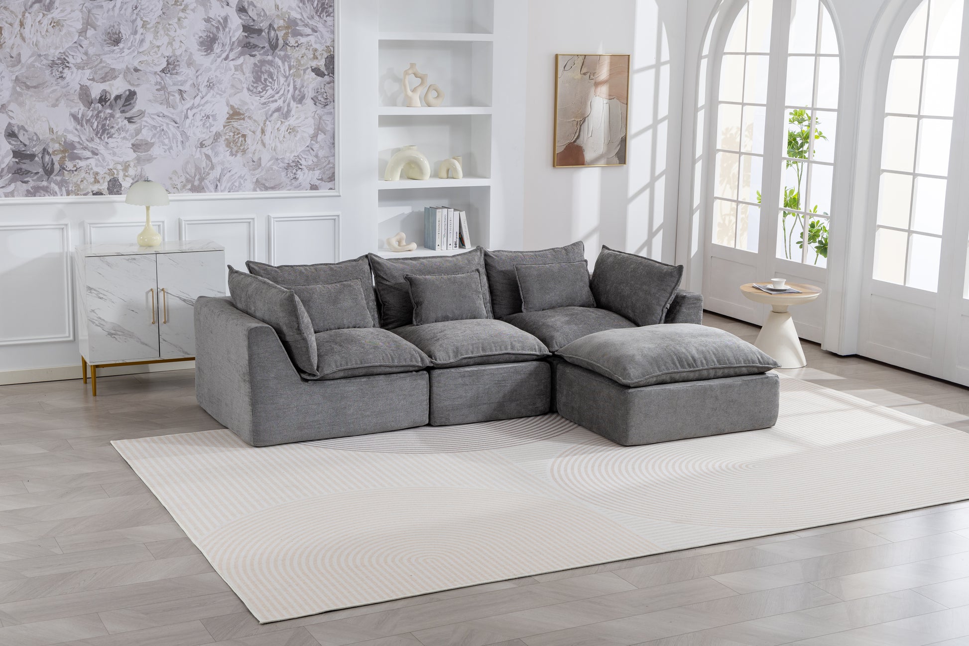 102.3  Width Cloud Couch Oversized Modular Sectional Sofa True Relax Comfy Couches Wide&Deep Seat Sofas For Living Room Furniture Sets, 3Seat With Ottoman