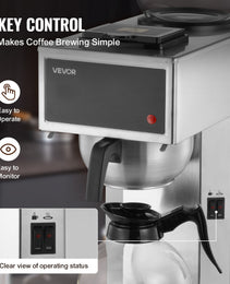12-Cup Commercial Drip Coffee Maker – 6-Minute Rapid Brew with Dual Warming Plates