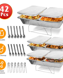Set Of 42Pcs Disposable Chafing Dish Buffet Set Chafing Servers With Covers Spoons Forks Tongs Full-Size Pans Food Warmers For Parties Events Catering Supplies With Utensils And Lids GPCT5373