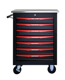 7 Drawers Multifunctional Tool Cart With Wheels,Metal Rolling Tool Cart Storage For Garage Workshop Warehouse Repair Shop--With Stainless Steel Roof- BLACK RED