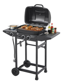 2 Burner BBQ Propane Gas Grill With Side Burner 24000 BTU Output Stainless Steel Barbecue Grill With Enameled Grates And Side Tables For Outdoor Cooking Kitchen And Patio Backyard