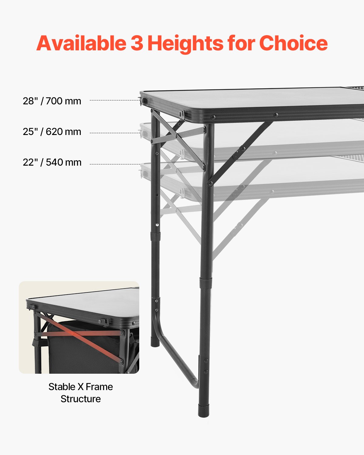 Camping Kitchen Table Folding Portable Outdoor Cook Station 3 Adjustable Height