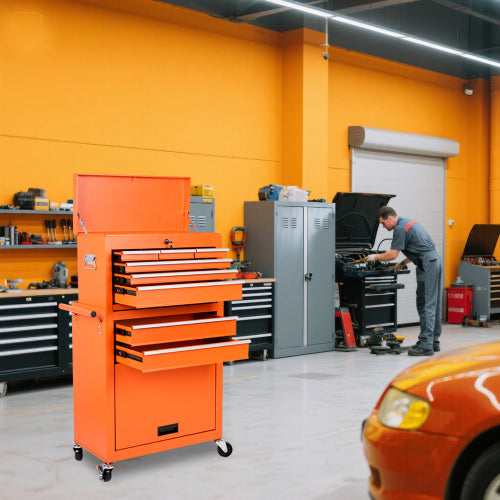 Tool Chest, 8-Drawer Rolling Tool Storage Cabinet With 2 In 1 Detachable Top Tool Box, Liner, Lockable Wheels, Side Hooks, Metal Tool Cart For Garage
