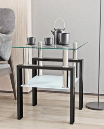 1-Piece Modern Tempered Glass Tea Table Coffee Table End Table, Square Table For Living Room, Transparent Black