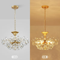 Flower Crystal Chandelier for Dining Room, Living Room, Kitchen, Bedroom, 6-Light Floral Light Fixture, D18*H16~41Inch (Adjustable Height), K9 Crystal & Gold Finish