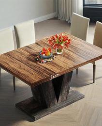 47-Inch Dining Table For 4, Black Kitchen Dinner Table With Heavy Duty Pedestal, Farmhouse Wooden Eating Table