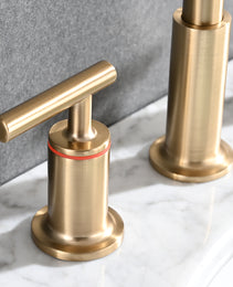 8 In. Widespread Double Handle Bathroom Faucet With Up Drain In Brushed Gold