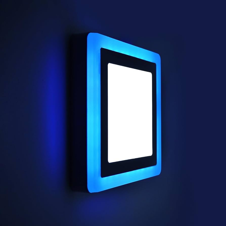 Experience the Magic of Color LED Border Downlight - Stunning Slim Panel Square 4" Design with Striking Blue & White- Unleash Your Creative Glow! Blue & White