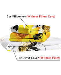 3 Pieces Black And White Background Sunflower Duvet Cover Set Yellow Flower Polyester Bedding Set For Adults Bedroom Decor Twin Full Queen King Size
