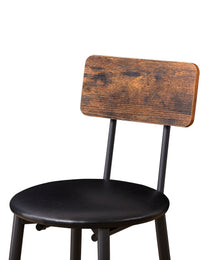 Bar Table Set With 2 Bar Stools PU Soft Seat With Backrest, Rustic Brown