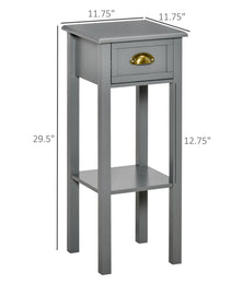 2-Tier Tall Side Table, Nightstand End Table W/ Drawer & Bottom Shelf For Living Room, Bedroom, Gray