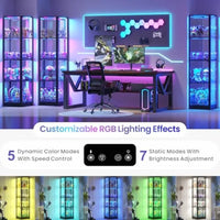 Corner Display Cabinet for Living Room, Tempered Glass Doors LED Lights, White Finish, Space-Saving Design
