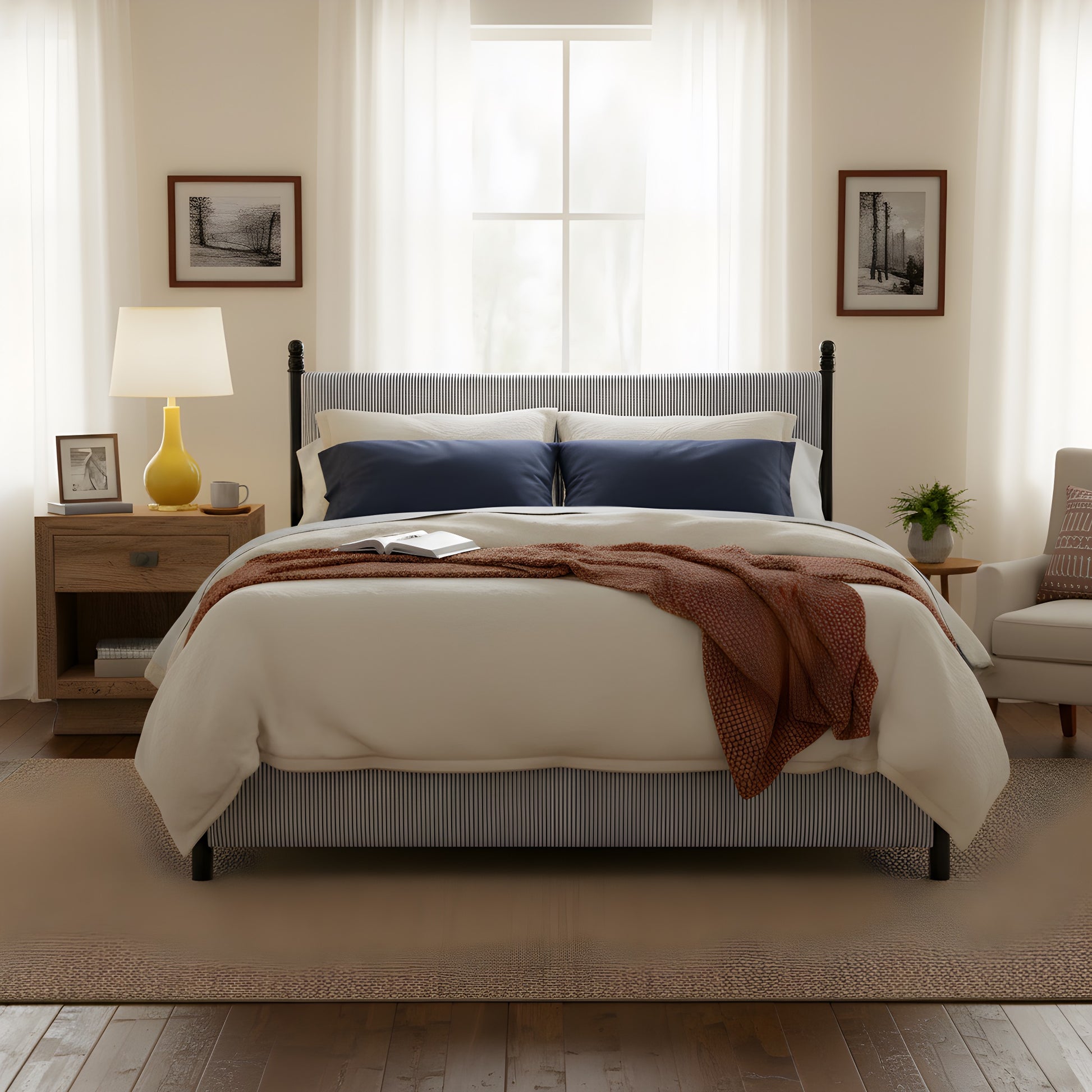48-inch Striped Rubberwood Upholstered Bed,King