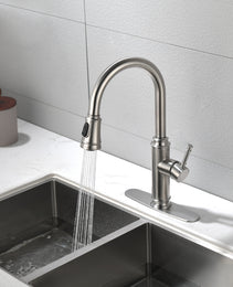 Single Handle High  Pull Out Kitchen Faucet, Single-stage Stainless Steel Kitchen Sink Faucet, With Pull Down Spray