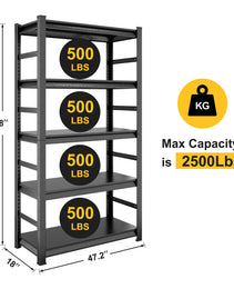 Storage Shelves 5 Tier Heavy Duty Metal Shelving Unit Adjustable Shelving Units And Storage Rack Kitchen Garage Shelf H78 X W47.2 X D18