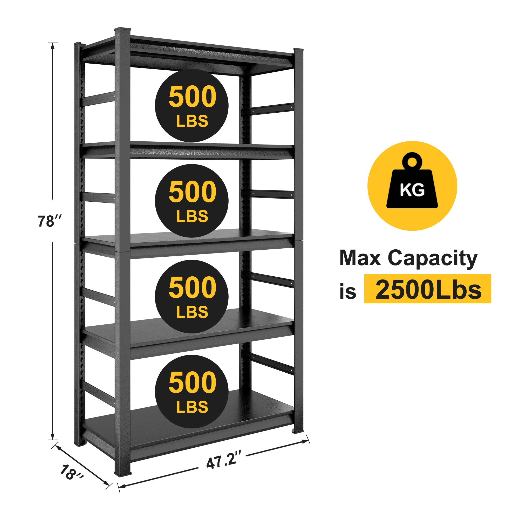 Storage Shelves 5 Tier Heavy Duty Metal Shelving Unit Adjustable Shelving Units And Storage Rack Kitchen Garage Shelf H78 X W47.2 X D18