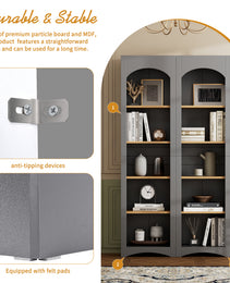 ON-TREND Free Standing 5 Tier Bookshelves, Bookcases Set Of 2, Farmhouse Two-Tone Storage Cabinet With Adjustable Shelves, Modern 72H Kitchen Pantry Cabinet For Living Room, Home Office, Grey