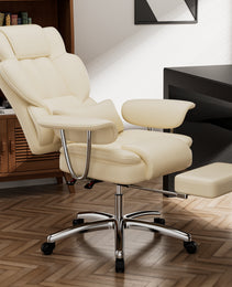 Office Chair, Big And Tall Executive Office Chair With Footrest, Leather Computer Chair, Ergonomic Reclining Chair High Back , Large Home Office Chair Beige