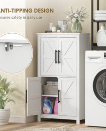 Bathroom Floor Storage Cabinet, Farmhouse Bathroom Cabinet with 4 Doors and Adjustable Shelf, White