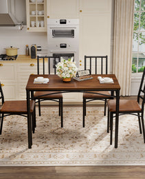 Dining Table Set, Bar Table With 4 Dining Benches, Kitchen Table Counter With Chairs, Industrial For Kitchen Breakfast Table, Living Room, Party Room, Walnut, 43.3L X23.6W X 30.1H