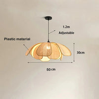 Retro Rural Hand-woven Natural Rattan Petal Chandelier Japanese-Southeast Asian Dining Room Bedroom Chandelier Artistic Atmosp